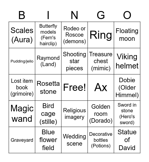 Frieren ACNH Bingo Card