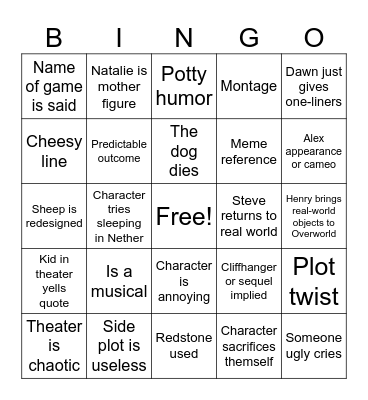 Minecraft Movie Bingo Card