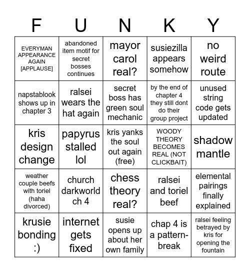 DELTARUNE CHAP 3-4 Bingo Card