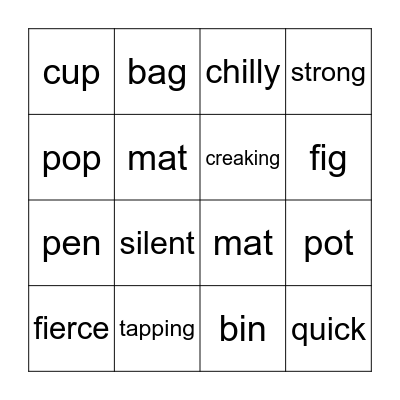Spelling Bingo Card