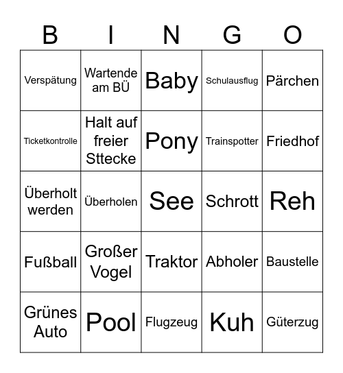 Bahnfahrt Bingo Card