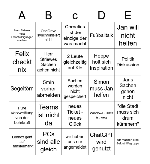 Informatik Bingo Card