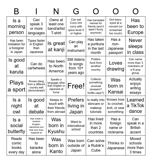 Find someone who… Bingo Card