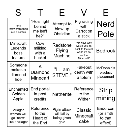 Minecraft Movie Bingo Card Bingo Card