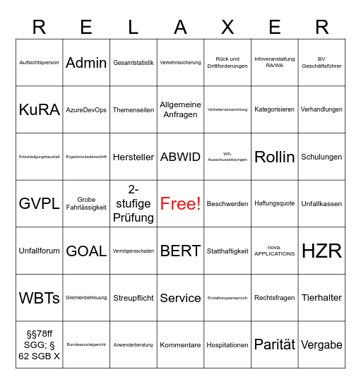 7x7 Relaxer Bingo Card