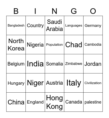 Languages Bingo Card