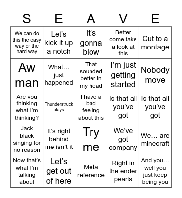 Minecraft movie bingo Card