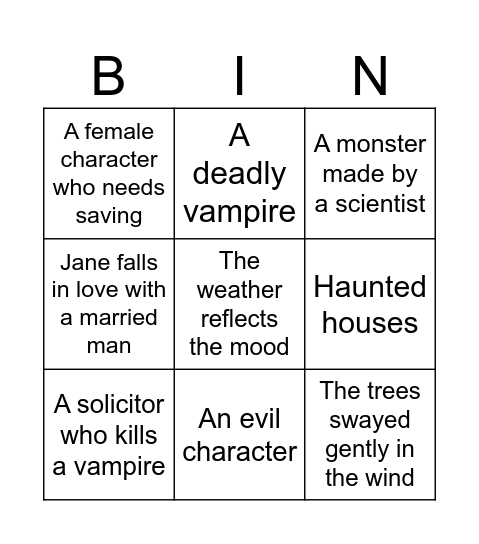 Gothic Literature Bingo Card