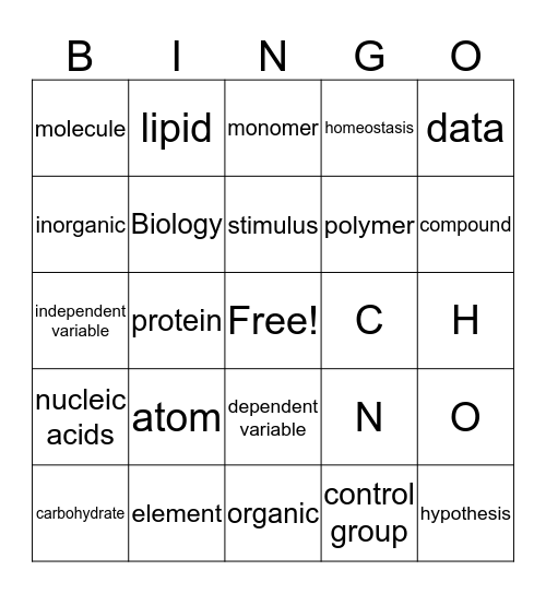 Scientific Method & Biomolecules Bingo Card