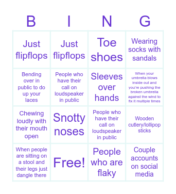 Ick Bingo Card