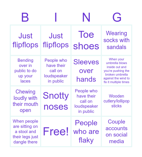 Ick Bingo Card