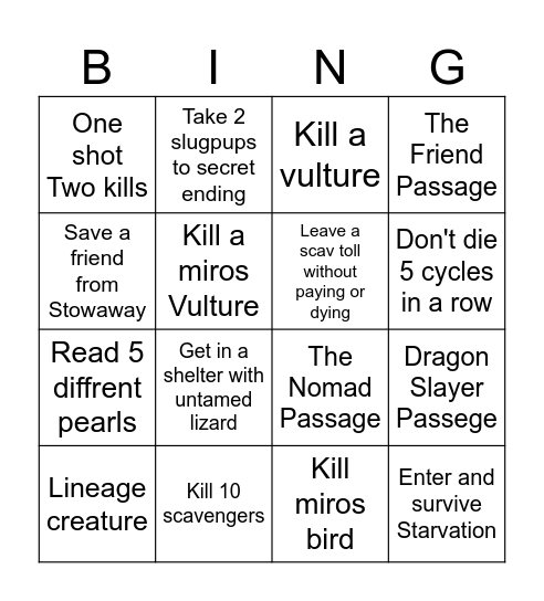 Hard RW Bingo Card