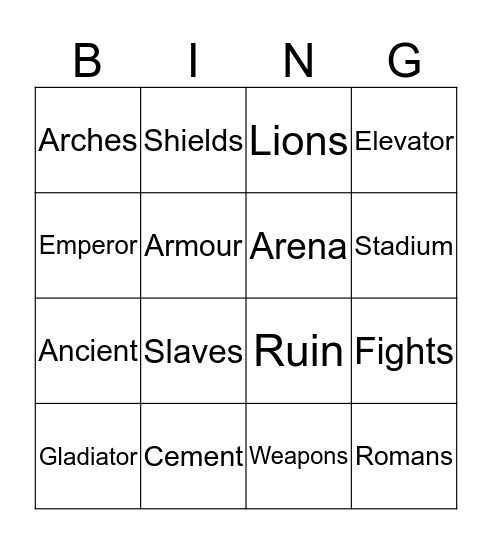 THE COLOSSEUM Bingo Card