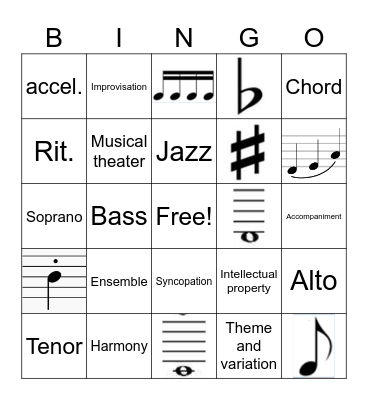 5th Grade Music Bingo Card