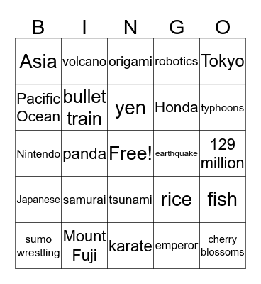 Japan Bingo Card