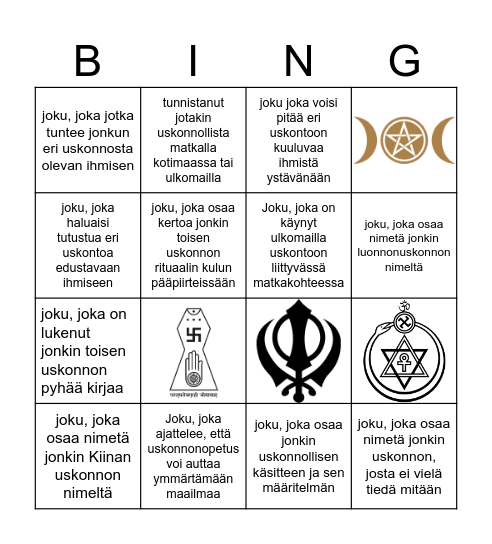 Maailmanuskontoihin tutustumisbingo Card