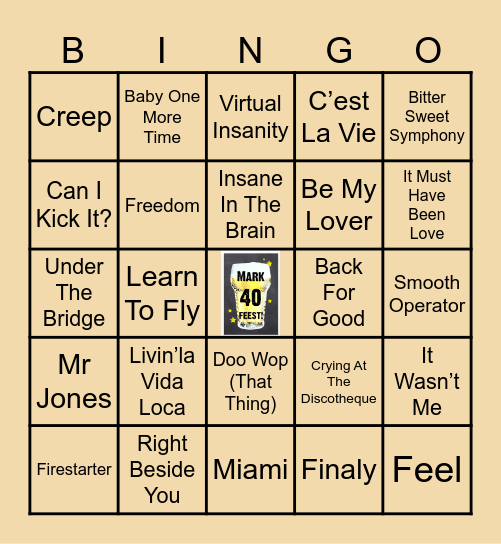 MARK'S BIRTHDAY 90'S BINGO Card