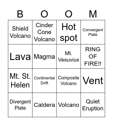 Volcanoes Bingo Card