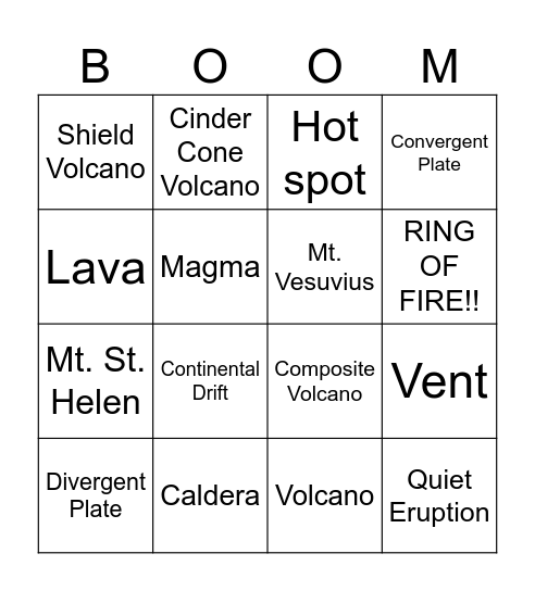 Volcanoes Bingo Card