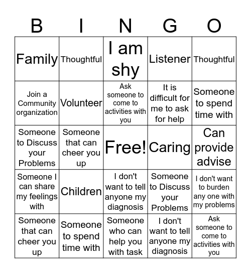 Support Systems  Bingo Card