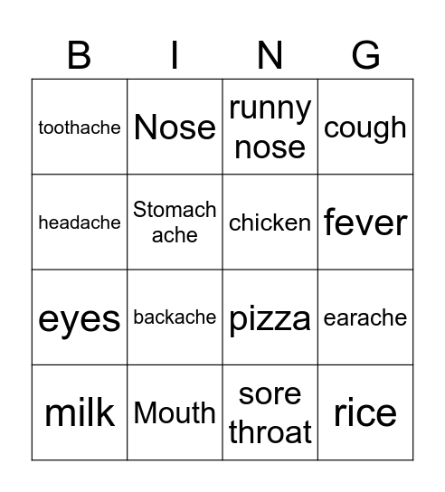 health and food Bingo Card