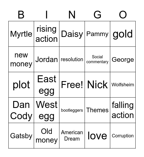Gatsby Bingo Card