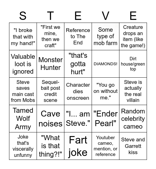 Minecraft Movie Bingo Card