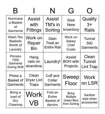 Laundry Bingo Card
