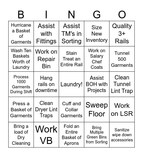 Laundry Bingo Card