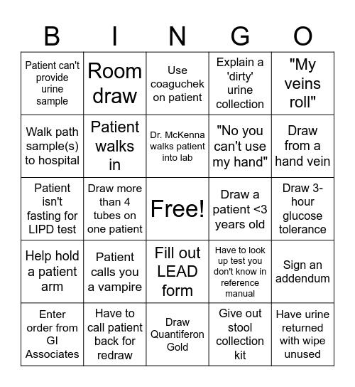 Lab Week Bingo - Clinic Bingo Card
