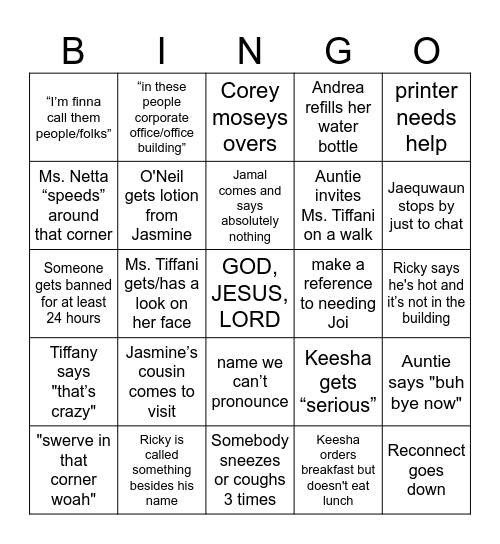 Just Holding On Bingo Card