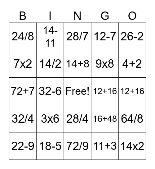 Two Step Problems 3 Math Bingo Card