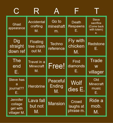 Minecraft movie  Bingo Card