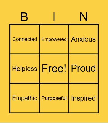 I am feeling _____ BINGO! Bingo Card