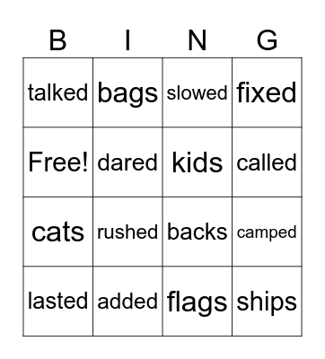 -ed and -s endings Bingo Card