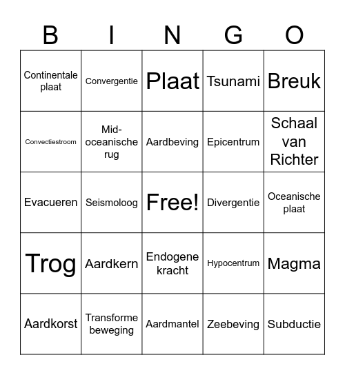 Natuurrampen Bingo Card