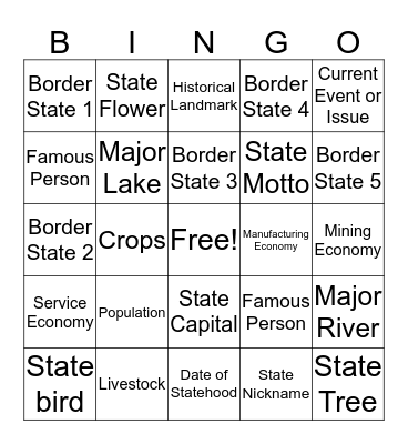 State Bingo Card