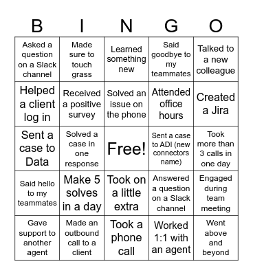 Support Agent BINGO Card