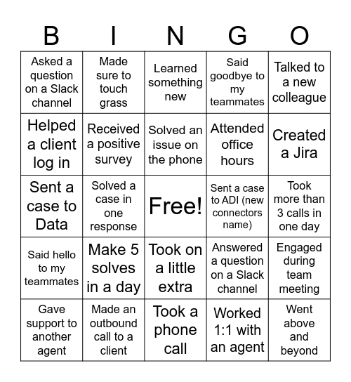 Support Agent BINGO Card