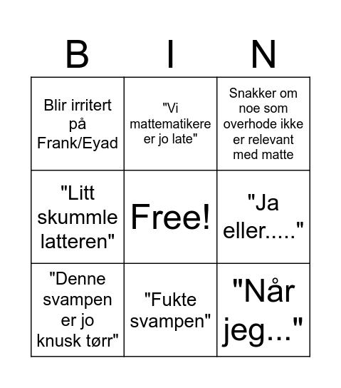 Kari bingo Card