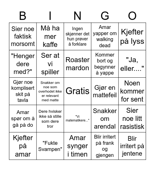 Matte/karitime bingo Card