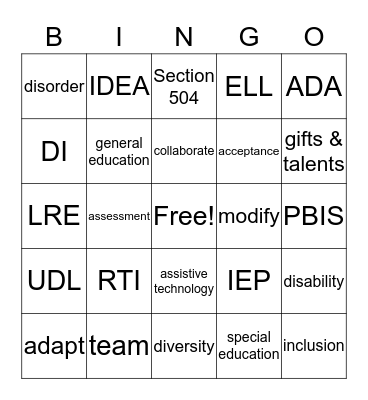 EDSE 302 BINGO Card