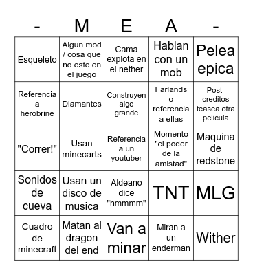 Pelicula minecraft Bingo Card