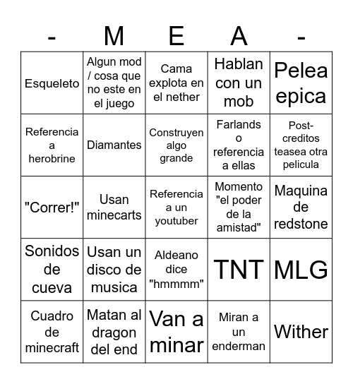 Pelicula minecraft Bingo Card