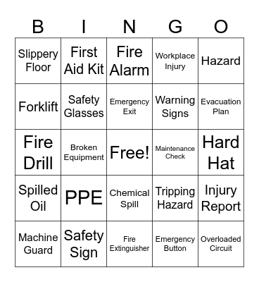 Safety First Bingo Card