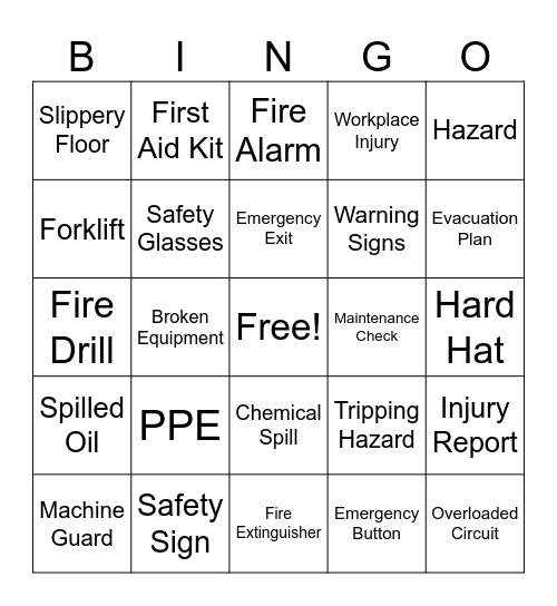 Safety First Bingo Card