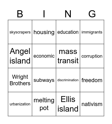 History Bingo Card