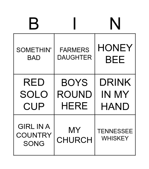 COUNTRY HITS Bingo Card