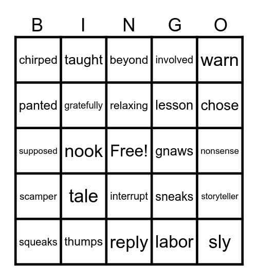 Vocabulary Bingo Card