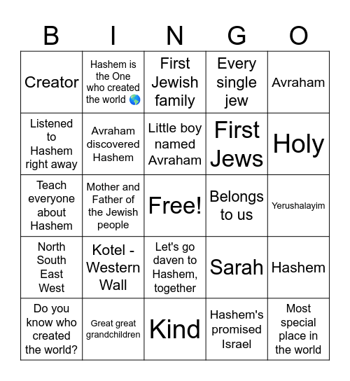 Eretz Yisrael - The land of Israel Bingo Card